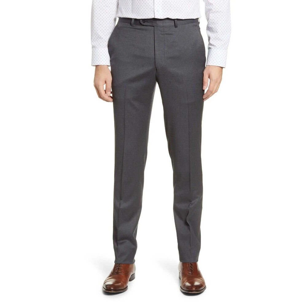 NORDSTROM Trim fit Mens Dress Pants 38W - UNHEMMED Suit Pant Gray Wool Blend